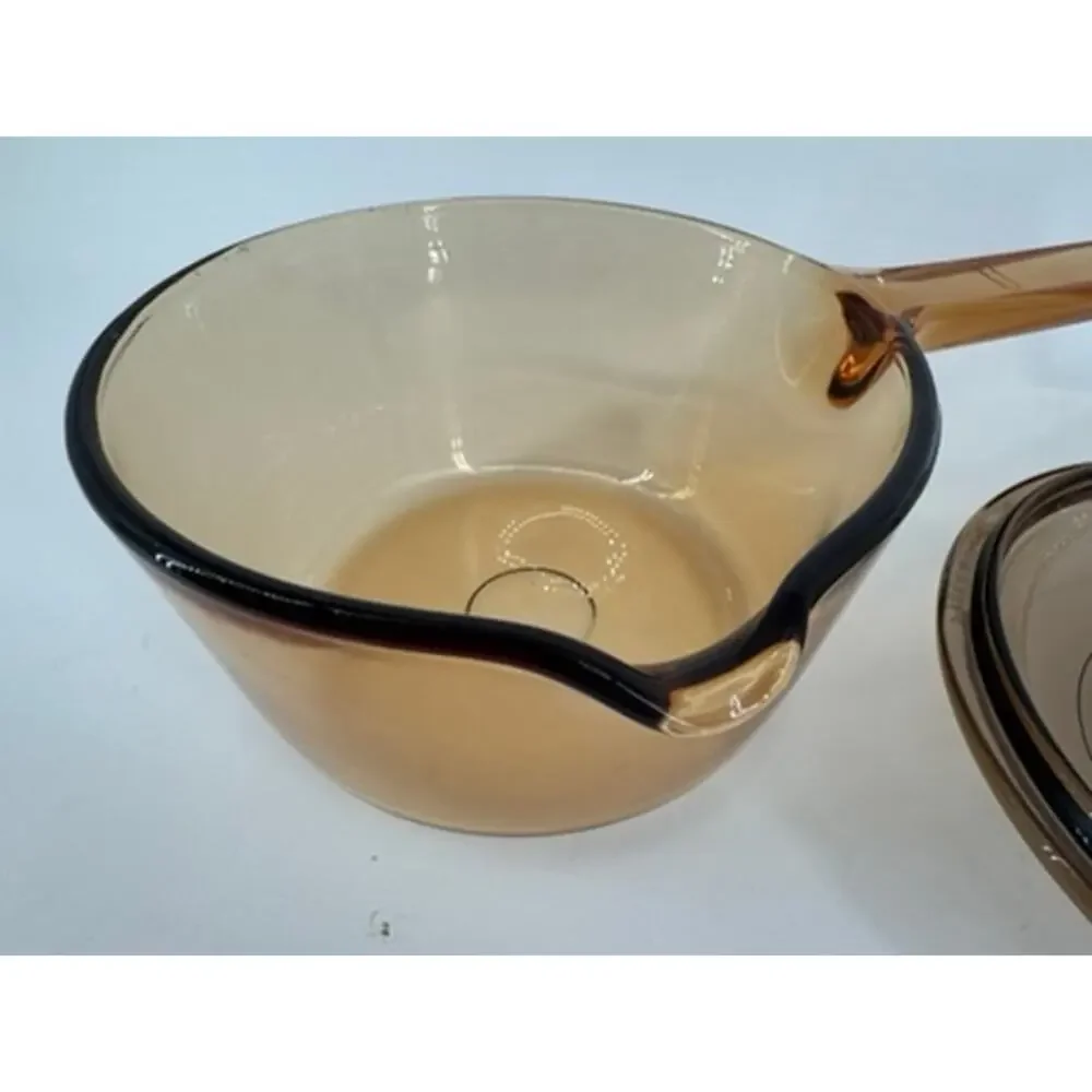 Corning Visions 1L Amber Glass Saucepan V-1-C Lid USA Vintage Pyroceram 1 Quart